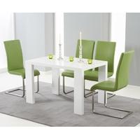 Mark Harris Metz White High Gloss 120cm Dining Set with 4 Green Malibu Dining Chairs