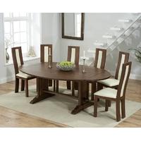 Mark Harris Cavanaugh Solid Dark Oak 165cm Extending Dining Set with 6 Havana Cream Dining Chairs