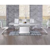 Mark Harris Hayden White High Gloss 160cm Extending Dining Set with 6 White Hereford Dining Chairs