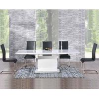 Mark Harris Hayden White High Gloss 160cm Extending Dining Set with 6 Black Malibu Dining Chairs