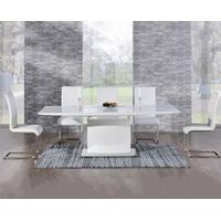 Mark Harris Hayden White High Gloss 160cm Extending Dining Set with 6 Ivory Malibu Dining Chairs