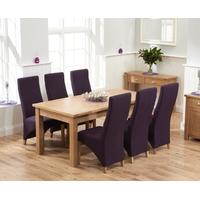 Mark Harris Sandringham Solid Oak 180cm Extending Dining Set with 6 Harley Plum Fabric Dining Chairs