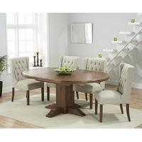 mark harris turin solid dark oak round extending dining set with 6 ste ...