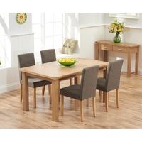 Mark Harris Sandringham Solid Oak 150cm Dining Set with 4 Maiya Brown Fabric Dining Chairs