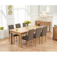 Mark Harris Sandringham Solid Oak 180cm Extending Dining Set with 6 Maiya Brown Fabric Dining Chairs