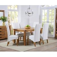 Mark Harris York Solid Oak 140cm Dining Set with 6 Venice Ivory Faux Leather Dining Chairs