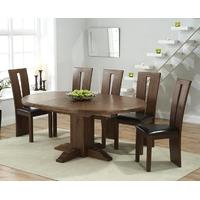 Mark Harris Turin Solid Dark Oak Round Extending Dining Set with 6 Arizon Brown Dining Chairs