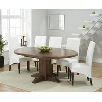 Mark Harris Turin Solid Dark Oak Round Extending Dining Set with 6 WNG Ivory Dining Chairs