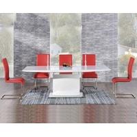 Mark Harris Hayden White High Gloss 160cm Extending Dining Set with 6 Red Malibu Dining Chairs