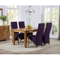 Mark Harris York Solid Oak 140cm Dining Set with 4 Harley Plum Fabric Dining Chairs