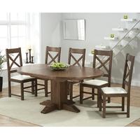 Mark Harris Turin Solid Dark Oak Round Extending Dining Set with 6 Centerbury Cream Dining Chairs