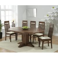 Mark Harris Turin Solid Dark Oak Round Extending Dining Set with 6 Monte Carlo Cream Dining Chairs