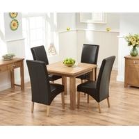 Mark Harris Sandringham Solid Oak 90cm Flip Top Extending Dining Set with 4 Venice Brown Faux Leather Dining Chairs
