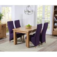 Mark Harris York Solid Oak 130cm Extending Dining Set with 4 Harley Plum Fabric Dining Chairs