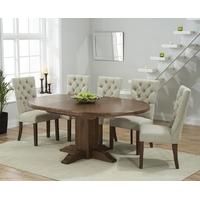 mark harris turin solid dark oak round extending dining set with 6 alb ...