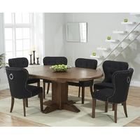 Mark Harris Turin Solid Dark Oak Round Extending Dining Set with 6 Kalim Black Dining Chairs