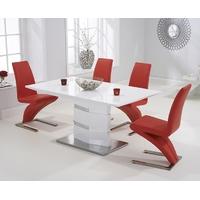 Mark Harris Springfield White High Gloss 160cm Dining Set with 4 Red Hereford Dining Chairs
