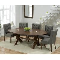 Mark Harris Avignon Solid Dark Oak 165cm Extending Dining Set with 6 Stefini Grey Dining Chairs