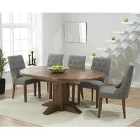 mark harris turin solid dark oak round extending dining set with 6 pai ...