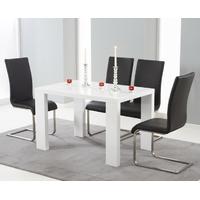 Mark Harris Metz White High Gloss 120cm Dining Set with 4 Black Malibu Dining Chairs