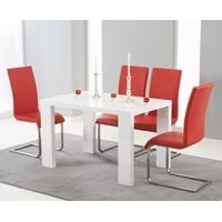 Mark Harris Metz White High Gloss 120cm Dining Set with 4 Red Malibu Dining Chairs