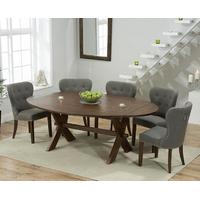 Mark Harris Avignon Solid Dark Oak 165cm Extending Dining Set with 6 Kalim Grey Dining Chairs