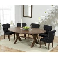 Mark Harris Avignon Solid Dark Oak 165cm Extending Dining Set with 6 Kalim Black Dining Chairs