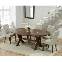 Mark Harris Avignon Solid Dark Oak 165cm Extending Dining Set with 6 Pailin Beige Dining Chairs