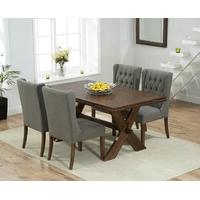 Mark Harris Avignon Solid Dark Oak 165cm Extending Dining Set with 4 Stefini Grey Dining Chairs