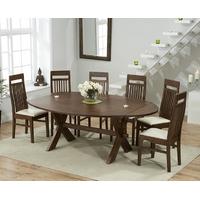 Mark Harris Avignon Solid Dark Oak 165cm Extending Dining Set with 6 Monte Carlo Cream Dining Chairs