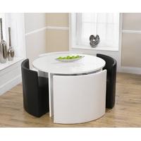 Mark Harris Sophia High Gloss White Round Dining Set with 2 Black and 2 White Faux Leather Dining Chairs