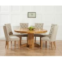 mark harris turin solid oak 150cm round dining set with 6 albury beige ...