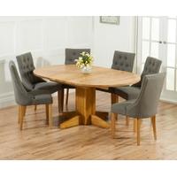 Mark Harris Dorchester Solid Oak 120cm Round Extending Dining Set with 6 Pailin Grey Dining Chairs