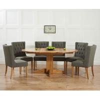 Mark Harris Dorchester Solid Oak 120cm Round Extending Dining Set with 6 Stefini Grey Dining Chairs