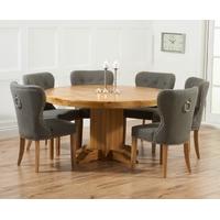 Mark Harris Turin Solid Oak 150cm Round Dining Set with 6 Kalim Grey Dining Chairs