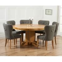 mark harris turin solid oak 150cm round dining set with 6 kalim grey d ...