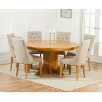 Mark Harris Turin Solid Oak 150cm Round Dining Set with 6 Pailin Beige Dining Chairs