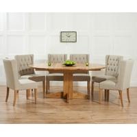 Mark Harris Dorchester Solid Oak 120cm Round Extending Dining Set with 6 Stefini Beige Dining Chairs