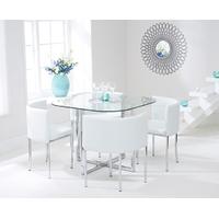 Mark Harris Abingdon Stowaway Glass Dining Set with 4 White Dining Chiars