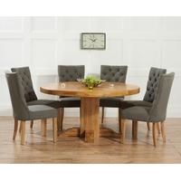 Mark Harris Turin Solid Oak 150cm Round Dining Set with 6 Albury Grey Dining Chairs