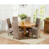 mark harris turin solid oak 150cm round dining set with 6 harley tweed ...