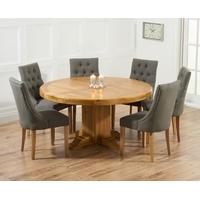 mark harris turin solid oak 150cm round dining set with 6 pailin grey  ...