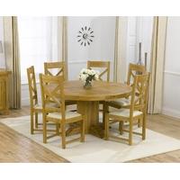 Mark Harris Turin Solid Oak 150cm Round Dining Set with 6 Canterbury Cream Dining Chairs