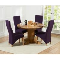 Mark Harris Dorchester Solid Oak 120cm Round Extending Dining Set with 4 Harley Plum Dining Chairs