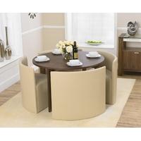 mark harris bentley walnut 120cm stowaway dining set with 4 cream dini ...