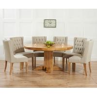 mark harris turin solid oak 150cm round dining set with 6 stefini beig ...