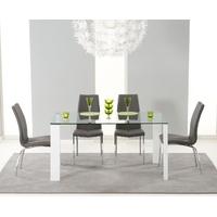 Mark Harris Lourdes Glass and White Gloss 150cm Dining Table with 4 Carsen Grey Dining Chairs