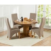 Mark Harris Dorchester Solid Oak 120cm Round Extending Dining Set with 4 Harley Tweed Dining Chairs