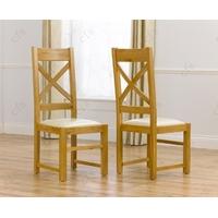 mark harris cheshire solid oak and cream leather dining chair pair