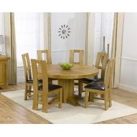 Mark Harris Turin Solid Oak 150cm Round Dining Set with 6 John Louis Brown Dining Chairs